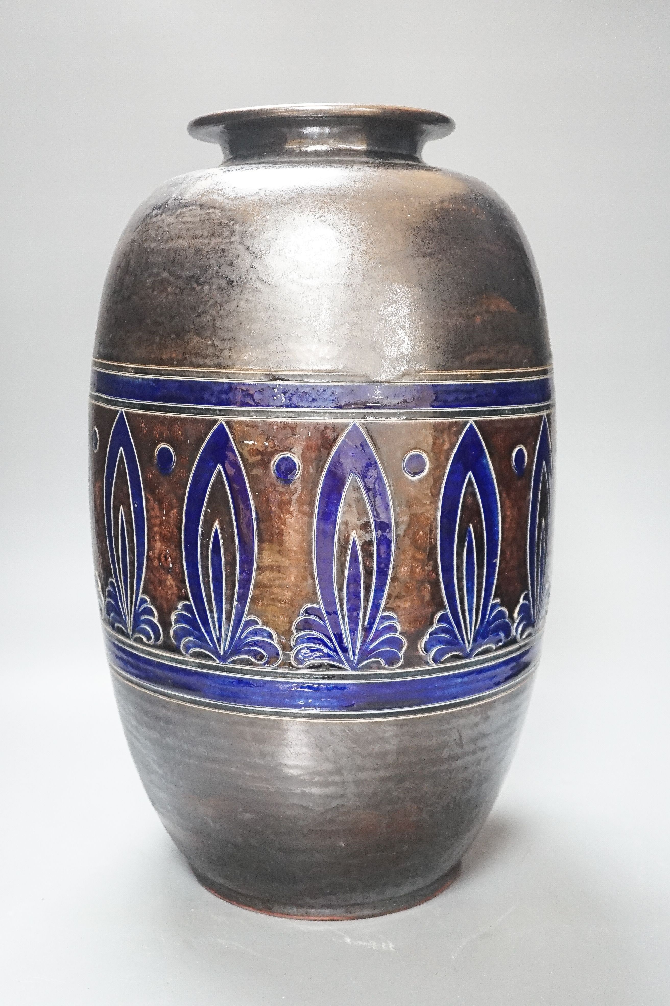 A late 19th century German stoneware ovoid vase 40cm